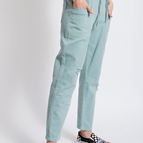 New Easel LA EB50159 Washed Twill Pants Pockets Jogger Sage Distressed Pull On - Picture 8 of 10